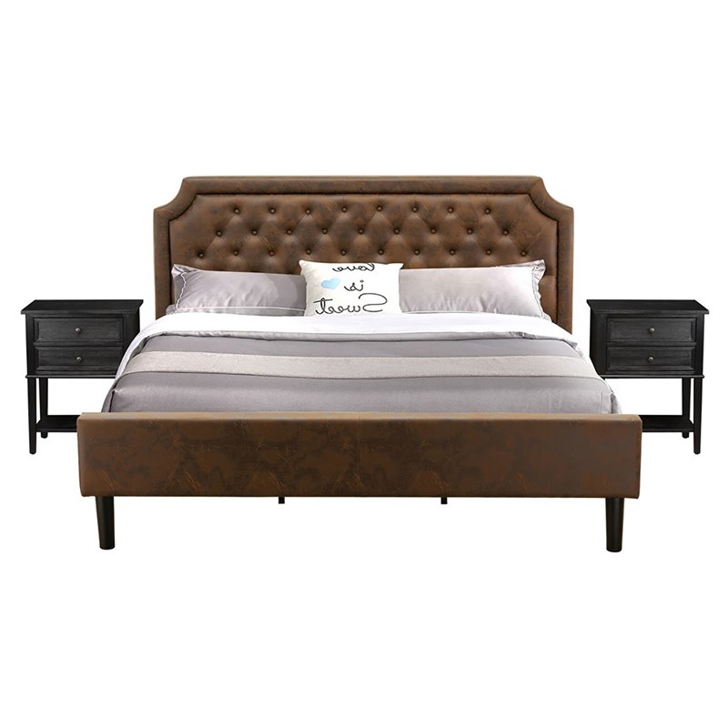 East West Furniture Granbury 3 Pieces Wood King Bedroom Set in Black/Brown