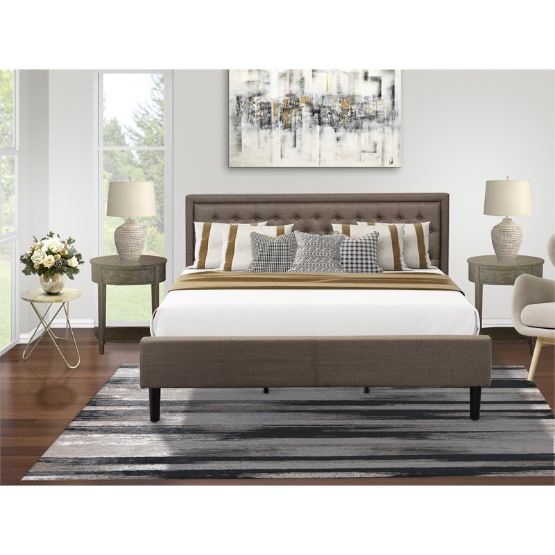 East West Furniture Kendall 3-Piece Wood King Bedroom Set in Brown/Jacobean