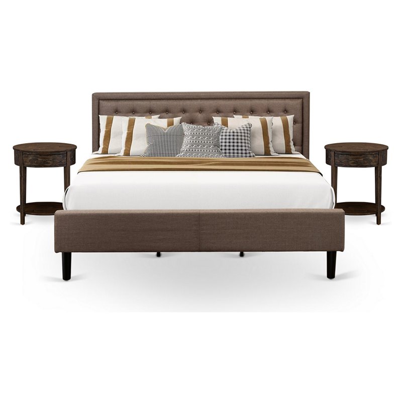 East West Furniture Kendall 3-Piece Wood King Bedroom Set in Brown/Jacobean