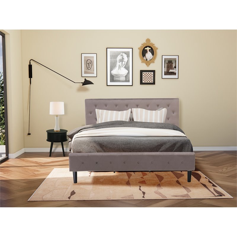 East West Furniture Nolan 2-Piece Wood King Bedroom Set in Taupe Brown/Black