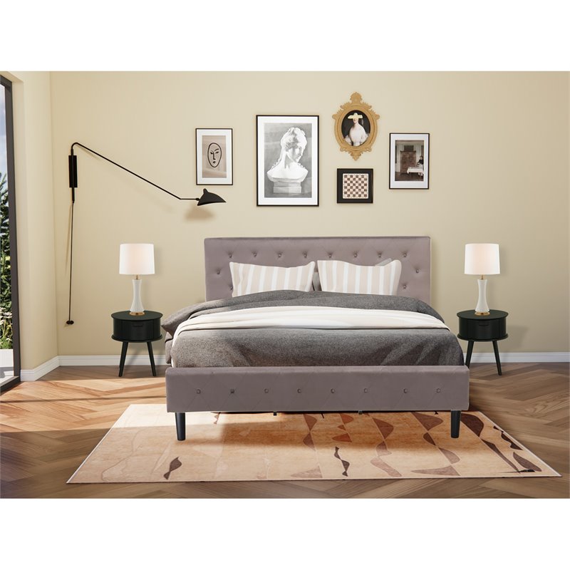 East West Furniture Nolan 3-Piece Wood King Bedroom Set in Taupe Brown/Black