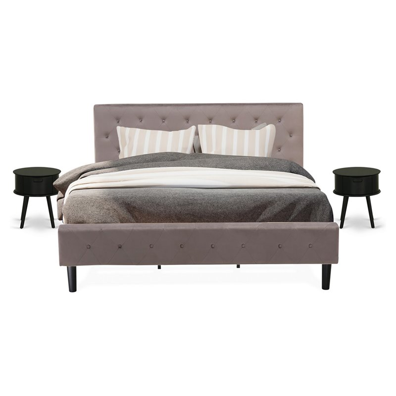 East West Furniture Nolan 3-Piece Wood King Bedroom Set in Taupe Brown/Black