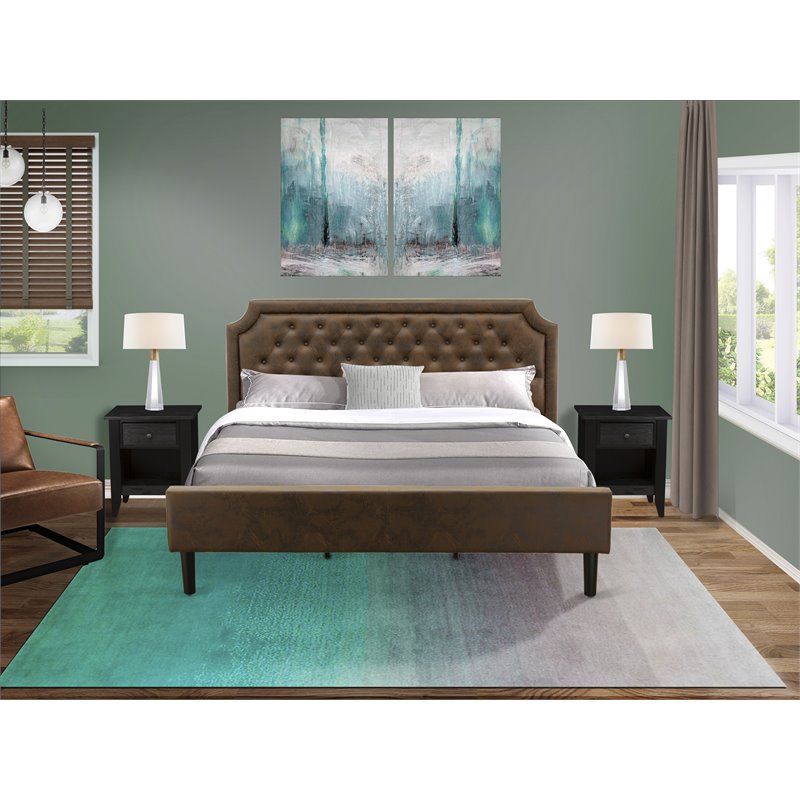 East West Furniture Granbury 3Piece Wood King Bedroom Set in Brown