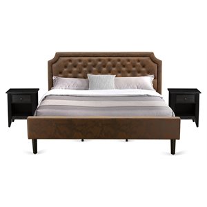 East West Furniture Granbury 3-Piece Wood King Bedroom Set in Brown & Black