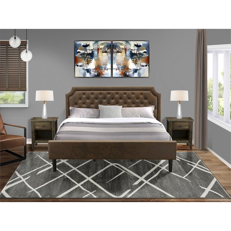 East West Furniture Granbury 3Piece Wood King Bedroom Set in Brown