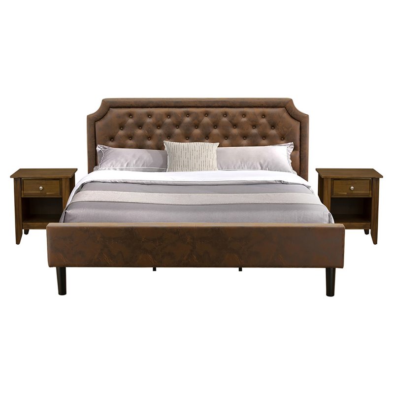 East West Furniture Granbury 3-Piece Wood King Bedroom Set in Brown & Walnut