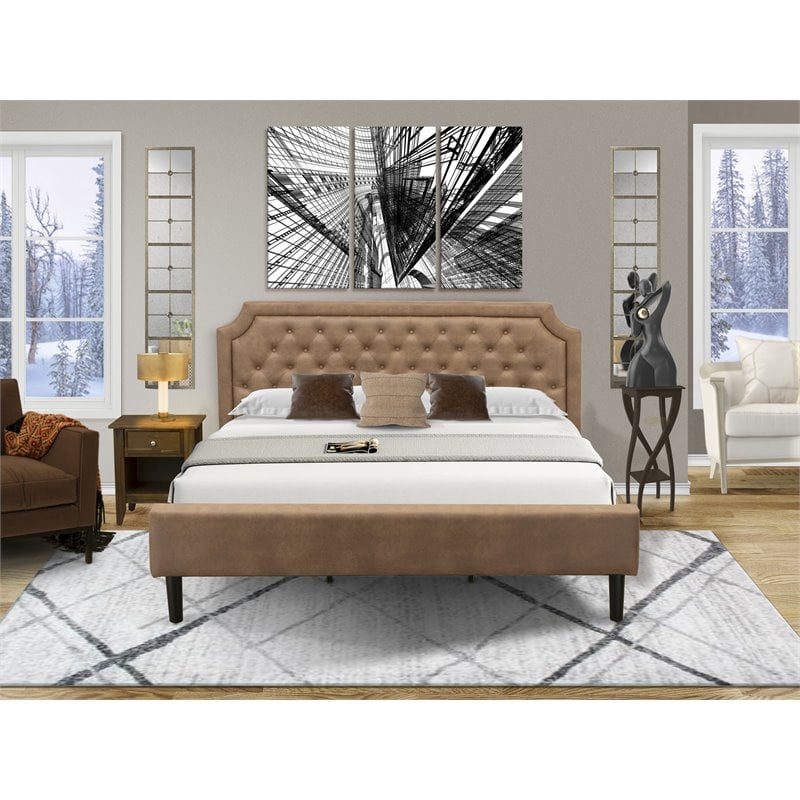 East West Furniture Granbury 2 Pieces Wood King Bedroom Set in Brown & Walnut