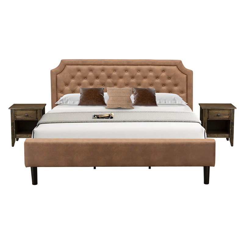 East West Furniture Granbury 3 Pieces Wood King Bedroom Set in Brown & Jacobean