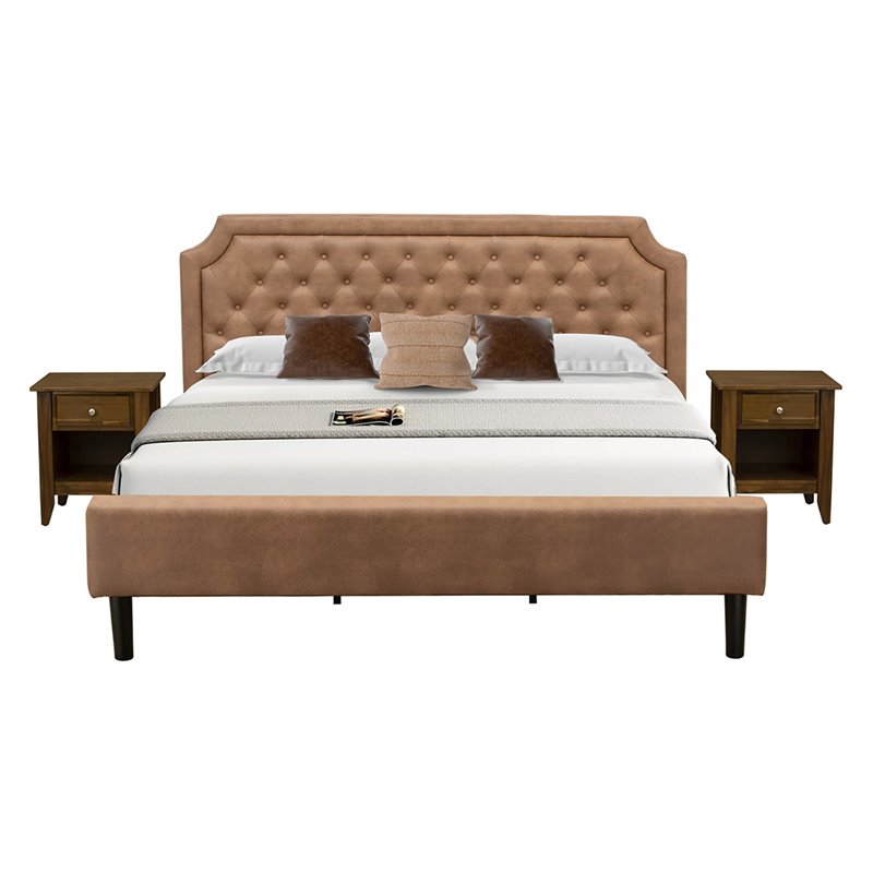 East West Furniture Granbury 3 Pieces Wood King Bedroom Set in Brown & Walnut