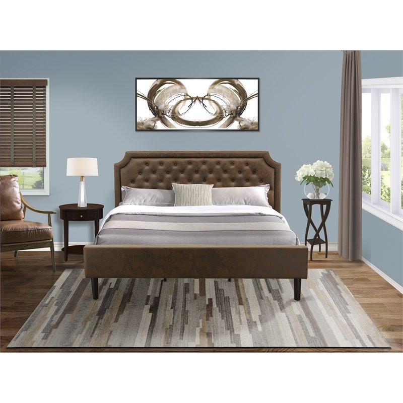 East West Furniture Granbury 2-Piece Wood King Bedroom Set in Brown/Mahogany