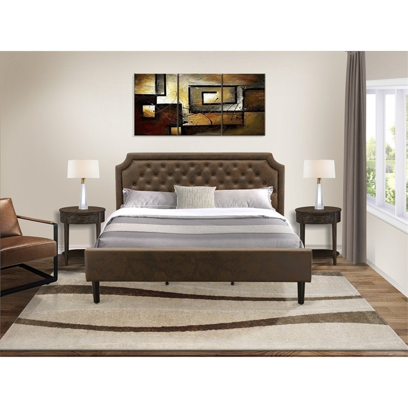 East West Furniture Granbury 3-Piece Wood King Bedroom Set in Brown/Jacobean