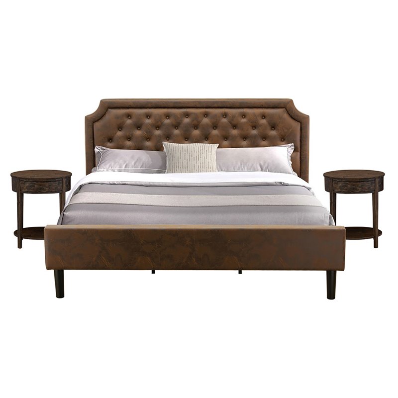 East West Furniture Granbury 3-Piece Wood King Bedroom Set in Brown/Jacobean
