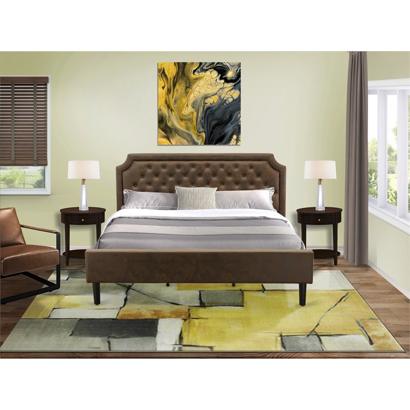East West Furniture Granbury 3-Piece Wood King Bedroom Set in Brown/Mahogany