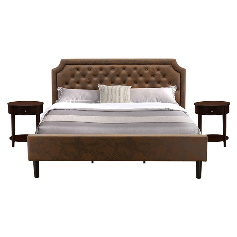 East West Furniture Granbury 3-Piece Wood King Bedroom Set in Brown/Mahogany