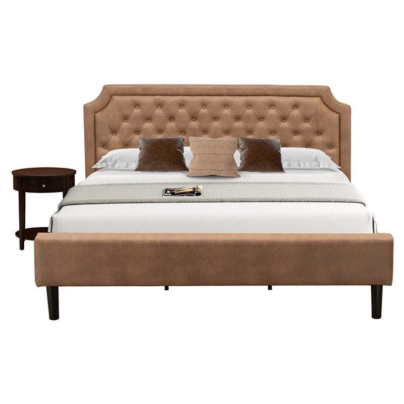 East West Furniture Granbury 2-Piece Wood King Bedroom Set in Mahogany/Brown