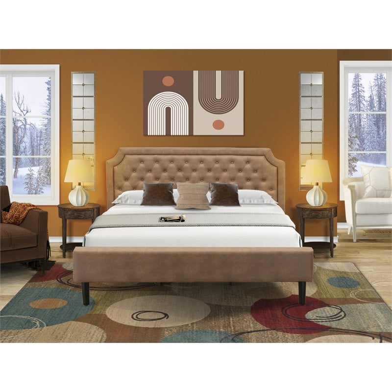 East West Furniture Granbury 3Piece Wood King Bedroom Set in Jacobean