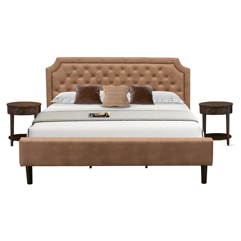 East West Furniture Granbury 3Piece Wood King Bedroom Set in Jacobean