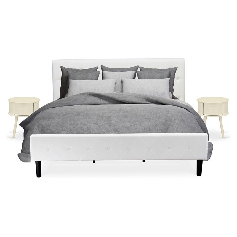 East West Furniture Nolan 3-Piece Wood King Bedroom Set in White