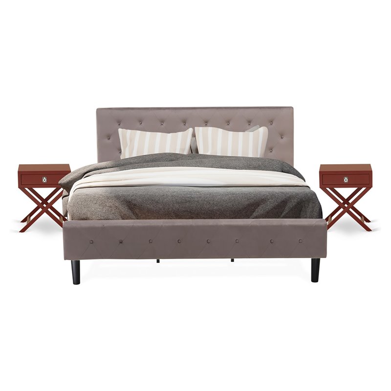 East West Furniture Nolan 3-Piece Wood King Bedroom Set in Brown/Burgundy