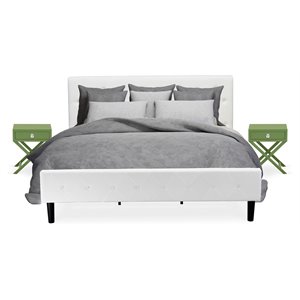 east west furniture nolan 3 pieces wood king bedroom set in white/clover green