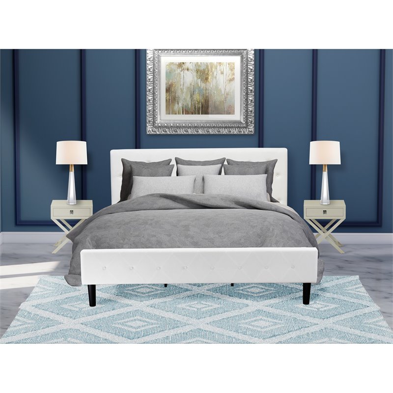 East West Furniture Nolan 3 Pieces Wood King Bedroom Set in White/Urban Gray