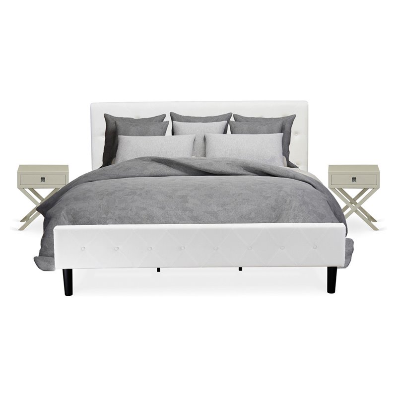 East West Furniture Nolan 3 Pieces Wood King Bedroom Set in White/Urban Gray