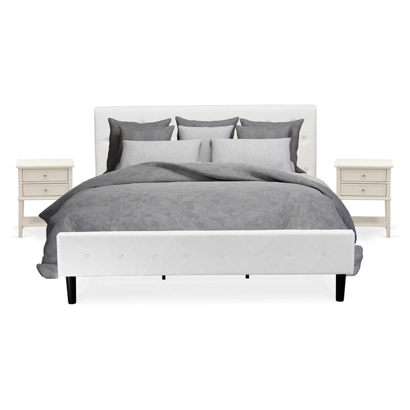 East West Furniture Nolan 3 Pieces Wooden King Bedroom Set in White/Butter Cream