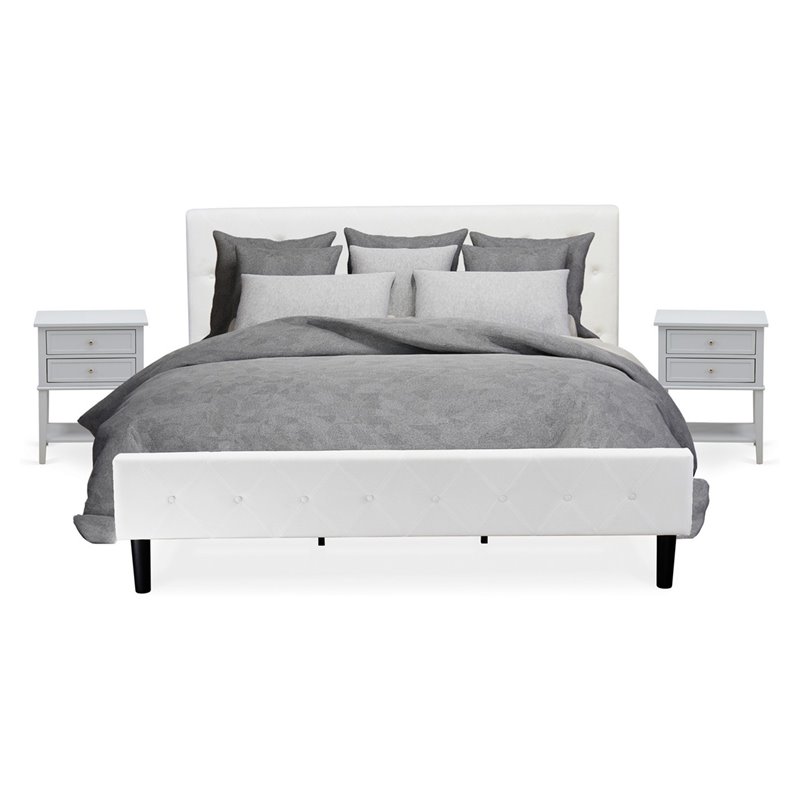 East West Furniture Nolan 3 Pieces Wooden King Bedroom Set in White/Urban Gray