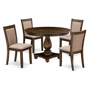 East West Furniture Ferris 5-Piece Wooden Dining Set in Jacobean/Dark Khaki Gray