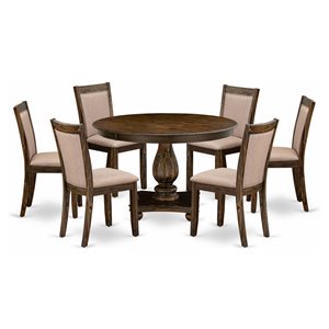 East West Furniture Ferris 7-Piece Wooden Dining Set in Jacobean/Dark Khaki Gray