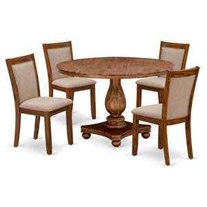 East West Furniture Irving 5-Piece Wood Dining Set in Antique Walnut/Light Tan