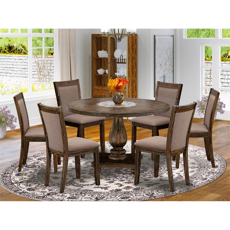 East West Furniture Irving 7-Piece Wood Dining Set in Distressed Jacobean/Coffee