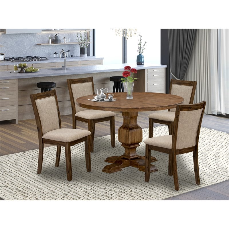 East West Furniture Irving 5-Piece Wood Dining Set in Light Tan/Antique Walnut