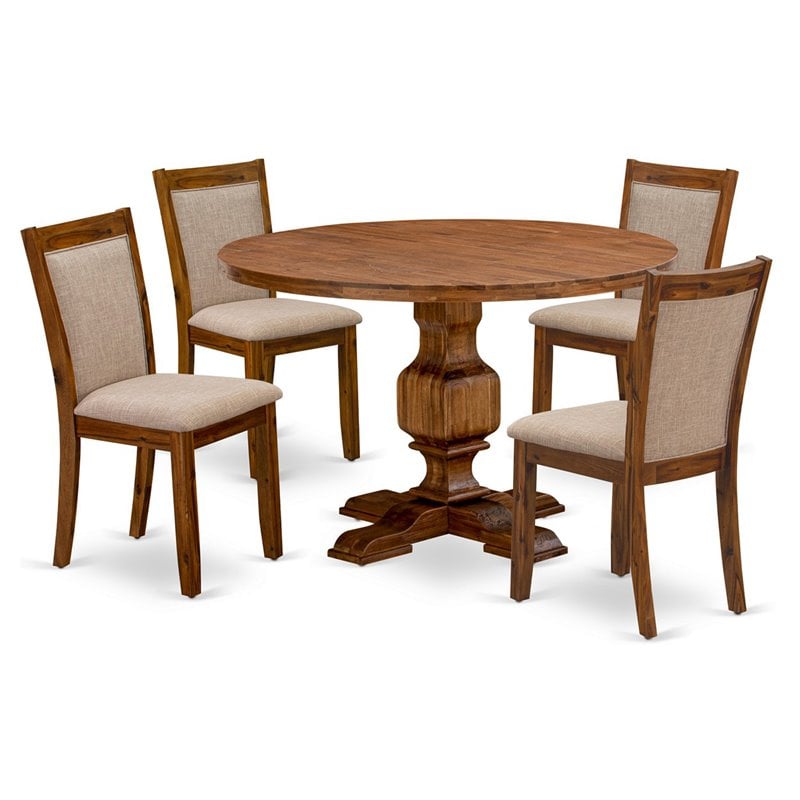 East West Furniture Irving 5-Piece Wood Dining Set in Light Tan/Antique Walnut