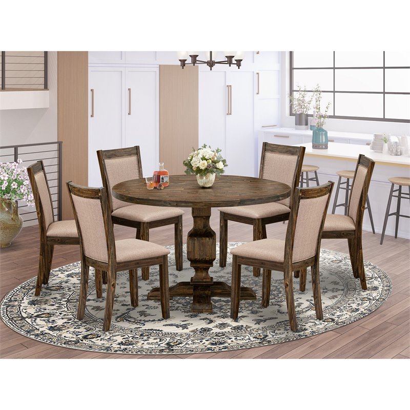 East West Furniture Irving 7-Piece Wood Dining Set in Distress Jacobean/Gray