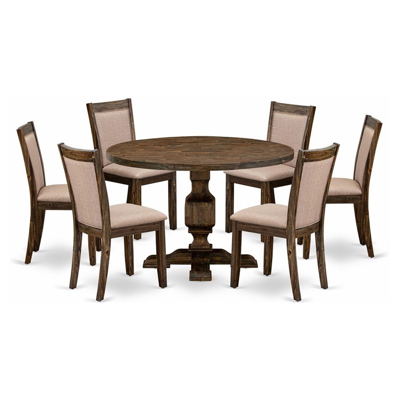 East West Furniture Irving 7-Piece Wood Dining Set in Distress Jacobean/Gray