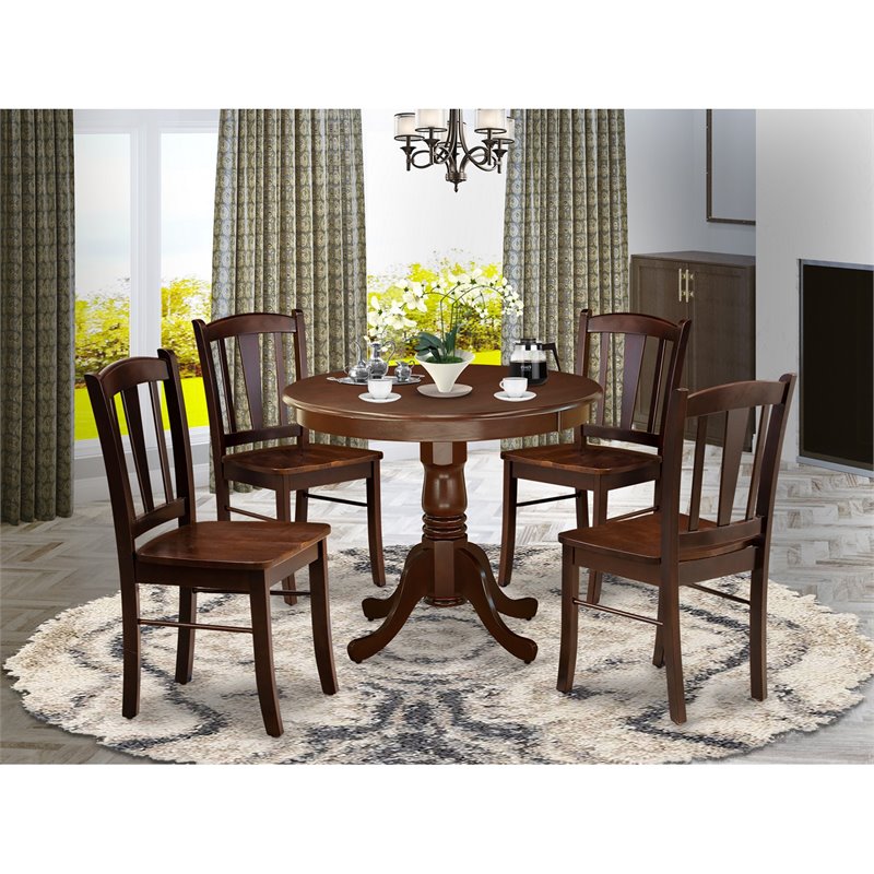 East West Furniture Antique 5-Piece Wooden Dining Set in Mahogany