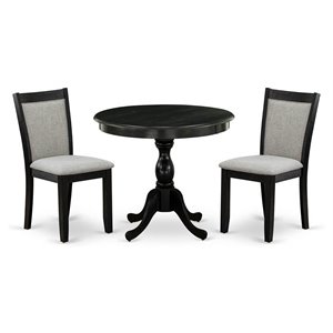 east west furniture antique 3-piece wooden dining set in shitake/black