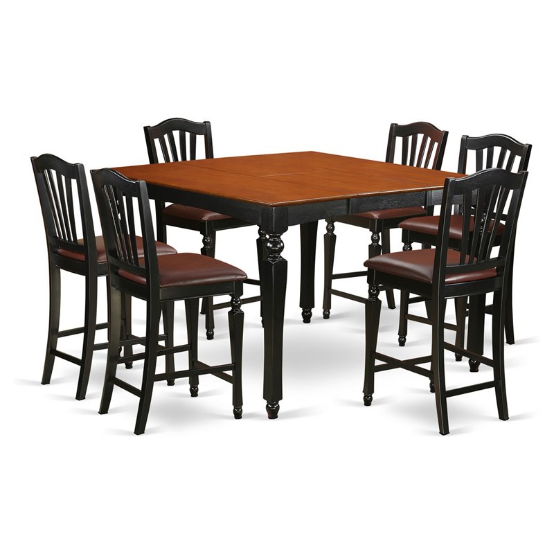East West Furniture Chelsea 7-Piece Wooden Dining Set in Black/Cherry/Brown