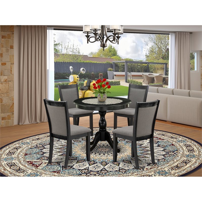 East West Furniture Antique 5-Piece Wooden Dining Set in Dark Gotham Gray/Black