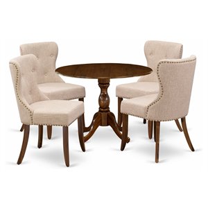 East West Furniture Dublin 5-Piece Wooden Dining Set in Antique Walnut/Light Tan