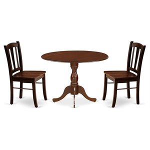 East West Furniture Dublin 3-Piece Solid Wooden Dining Set in Mahogany