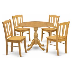East West Furniture Dublin 5-Piece Solid Wooden Dining Set in Oak