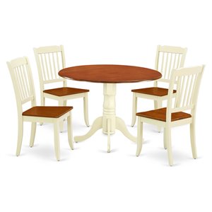 East West Furniture Dublin 5-Piece Wooden Dining Set in Buttermilk White/Cherry