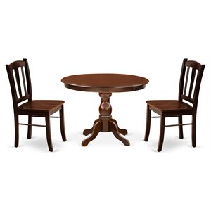 East West Furniture Hartland 3-Piece Solid Wooden Dining Set in Mahogany