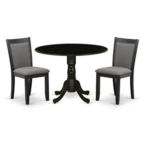east west furniture dublin 3-piece wooden dining set in dark gotham gray/black