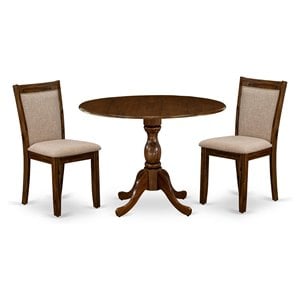 East West Furniture Dublin 3 Pieces Wooden Dining Set in Natural Walnut