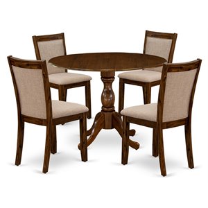 East West Furniture Dublin 5 Pieces Wooden Dining Set in Natural Walnut