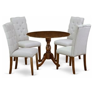 East West Furniture Dublin 5-Piece Wooden Dining Set in Antique Walnut/Gray