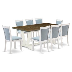 east west furniture v-style 9-piece wood dining set in jacobean/blue/white